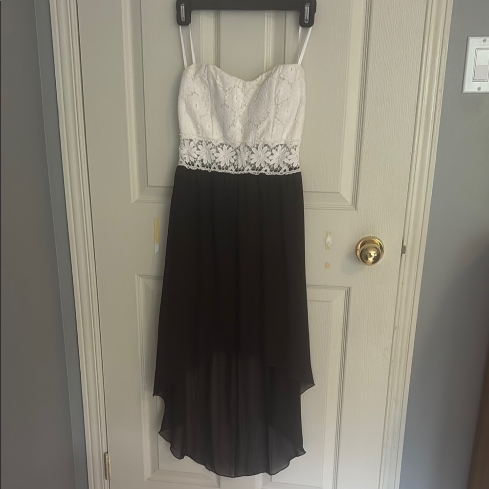 Deb White and Cream High-Low Sundress with Sweetheart Neckline